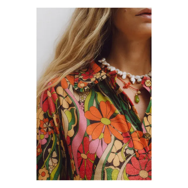 Kleid Blumen Negroni Metallic | Orange