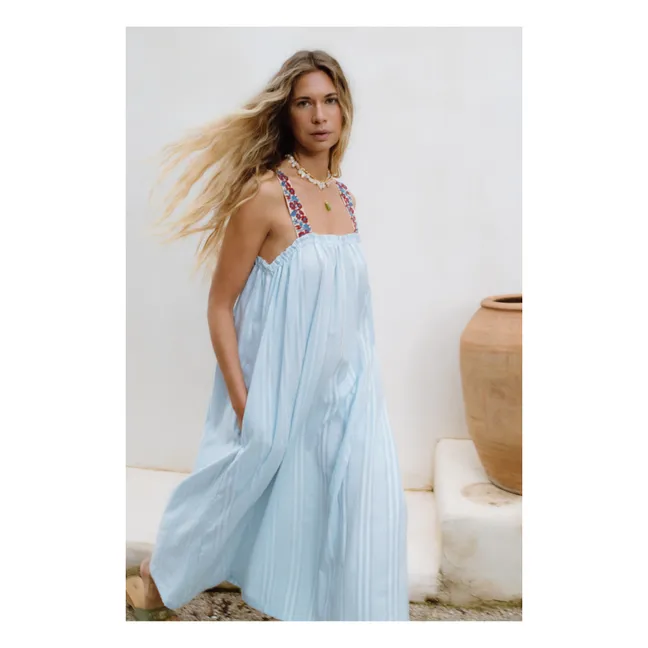 Vestido de rayas bordado Mojito | Azul Cielo