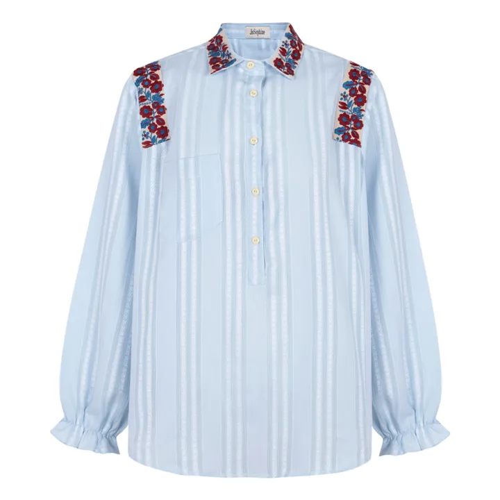 Chemise Mojito Broderies Rayures | Bleu ciel- Image produit n°0