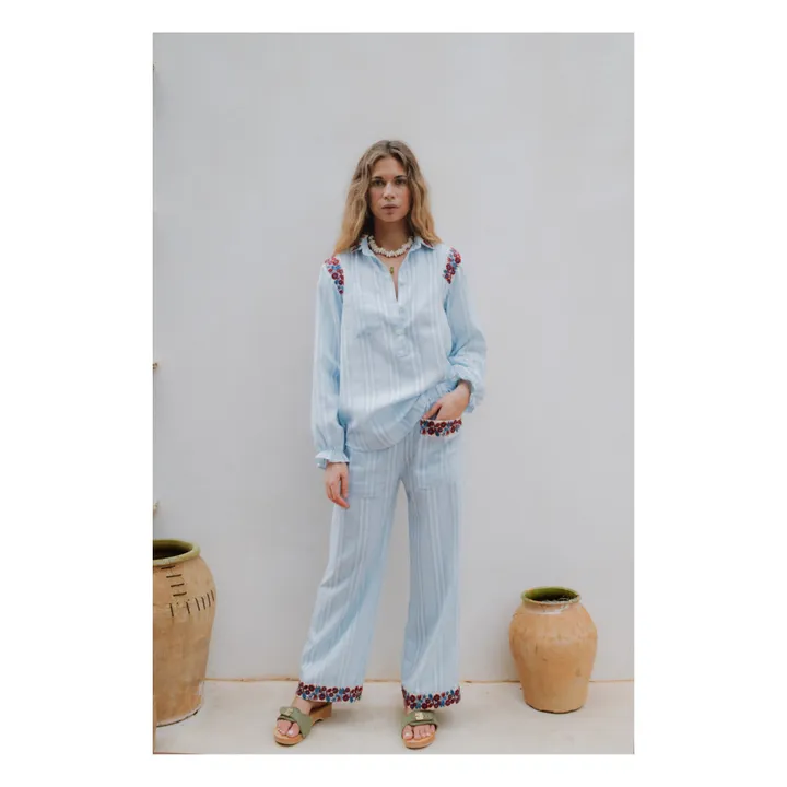 Chemise Mojito Broderies Rayures | Bleu ciel- Image produit n°2