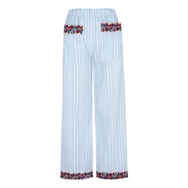 Pantaloni Mojito con strisce ricamate | Azzurro