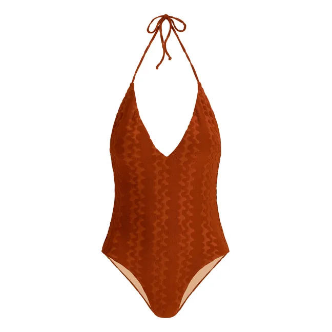 Scribble Lido 1-piece swimming costume | Terracotta