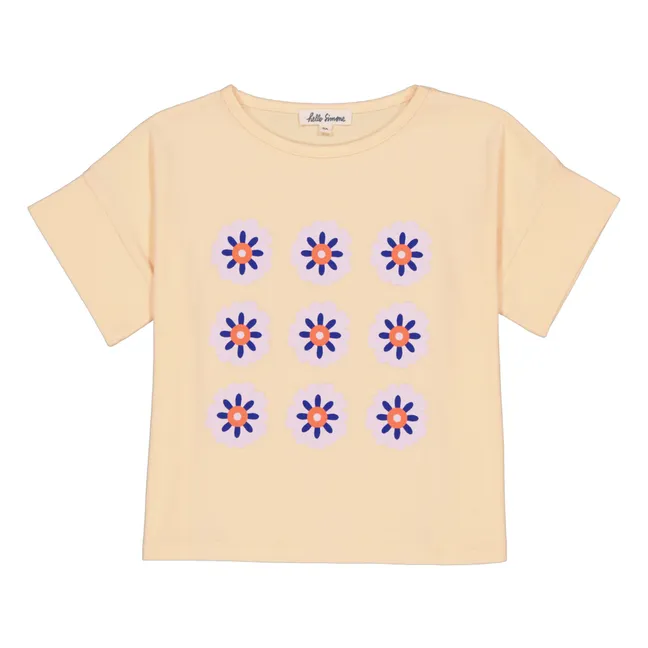 T-Shirt Crop Fleurs Coton Bio | Rose pêche