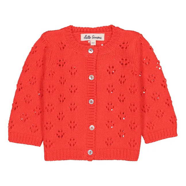 Jeannette Pointelle Organic Cotton Cardigan | Red