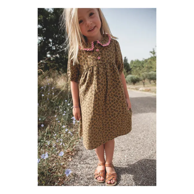 Berry Cotton gauze dress | Leopard