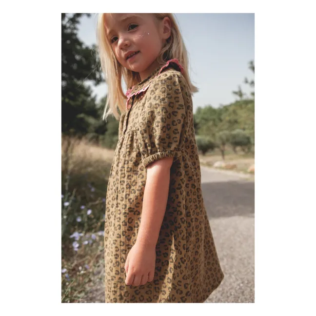 Berry Cotton gauze dress | Leopard