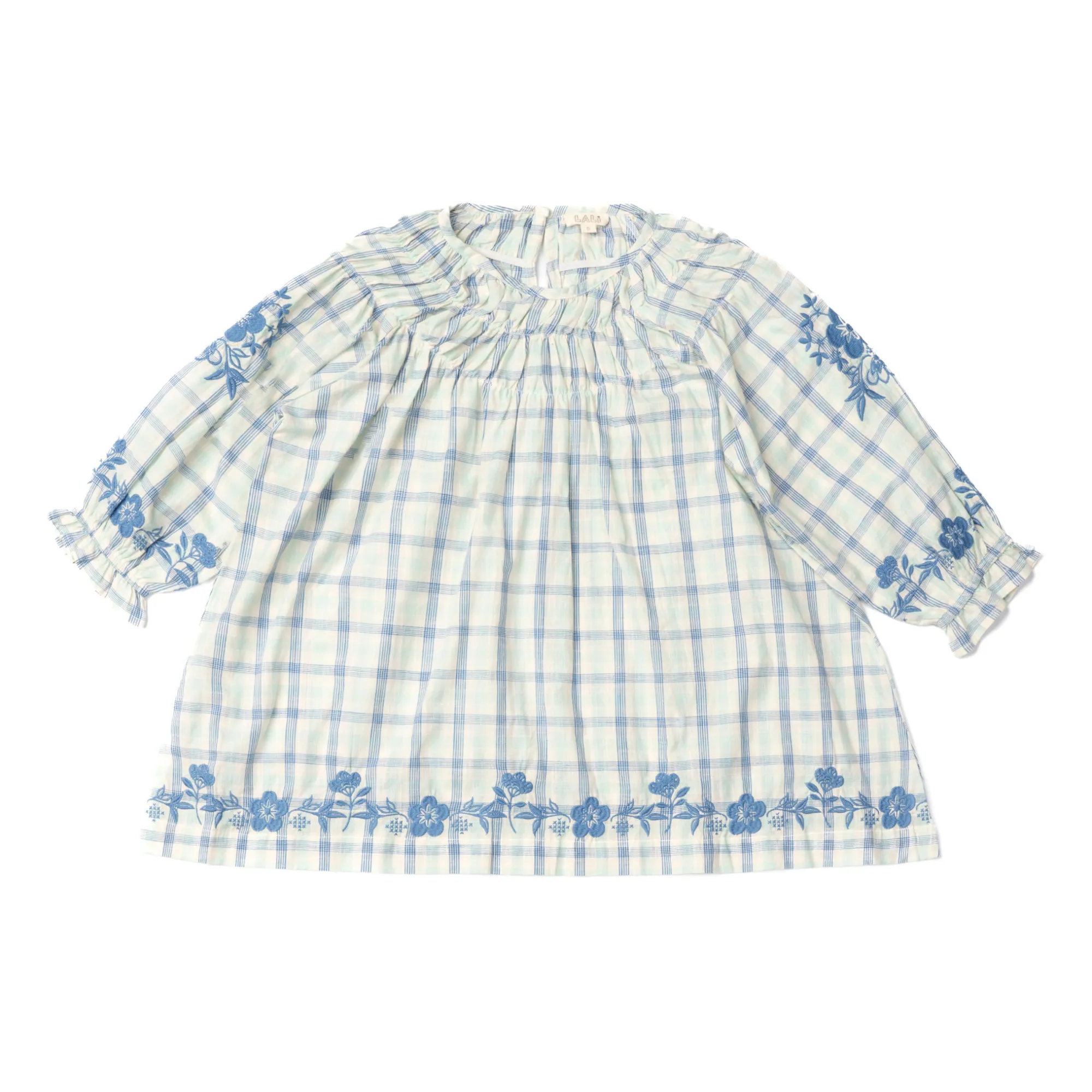 Lali Blue Tulip Embroidered Check Dress