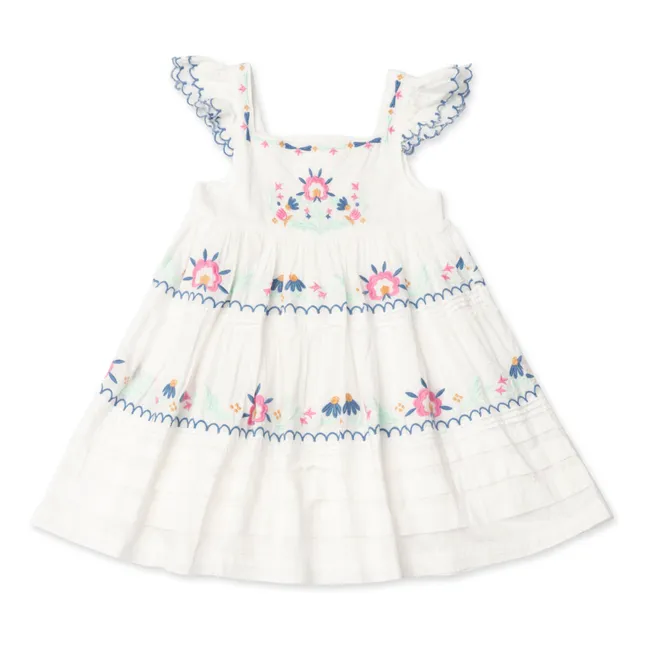 Nanette Embroidered Flower Dress | Cream