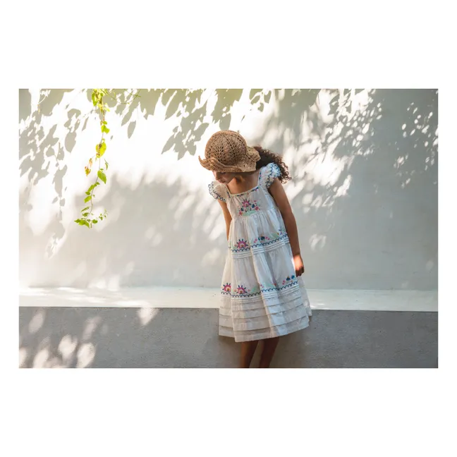 Kleid Nanette Blume Bestickt | Cremefarben