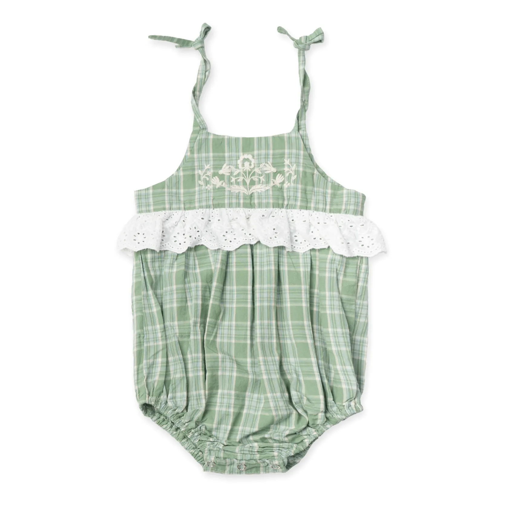 Lali Green Summer Romper With Checkered Straps