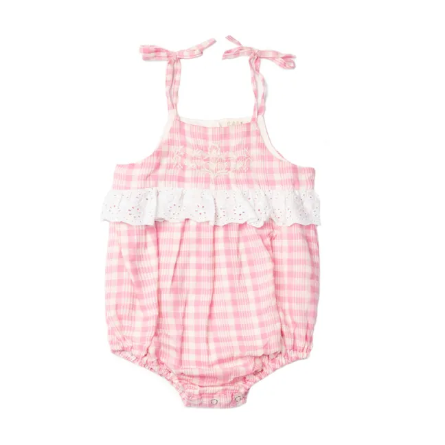 Summer romper with checkered straps | Pink