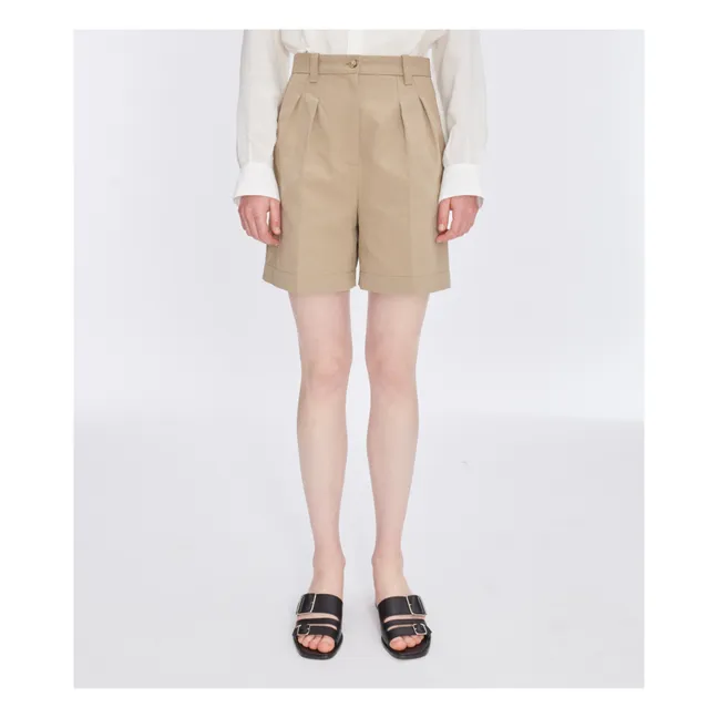 Nola Cotton and Linen Shorts | Beige