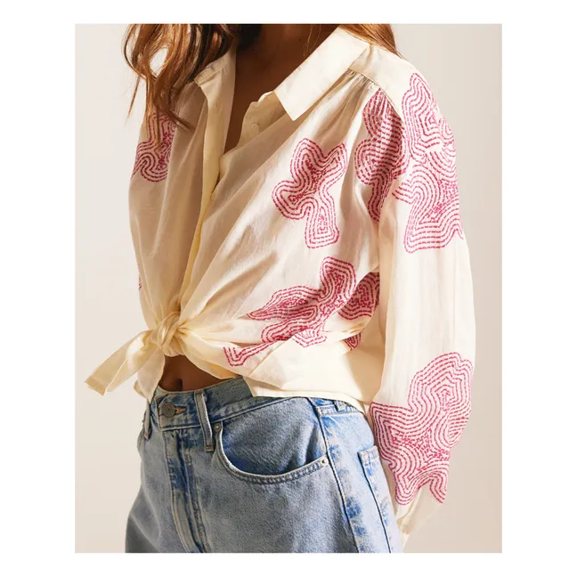 Ali Flower Embroidery Shirt | White