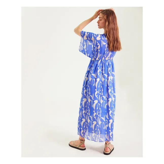 Nour Printed Dress | Royal blue