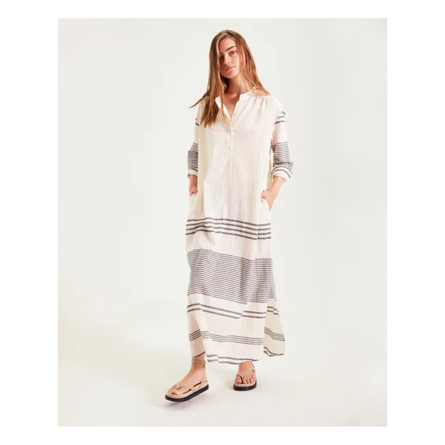 Nina Dress Stripes Organic Cotton Gauze | Ecru