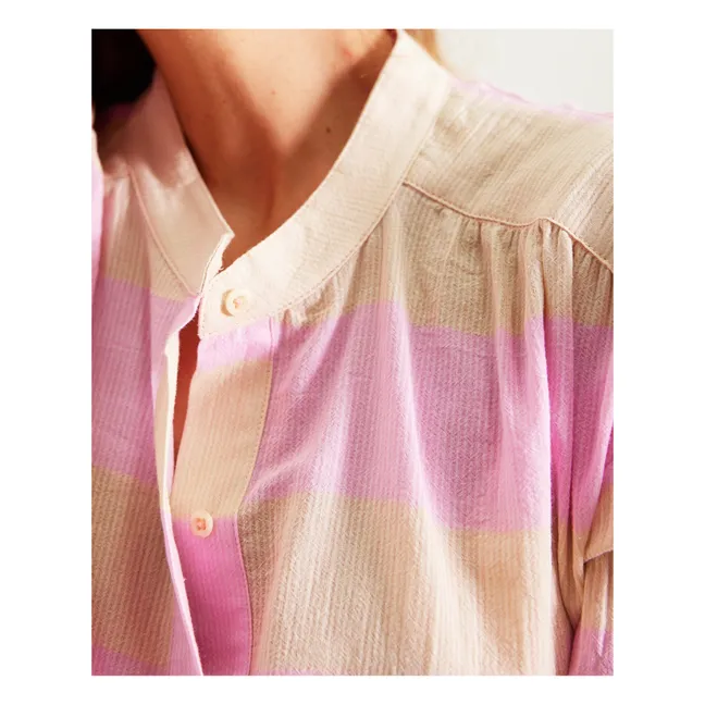 Nina Dress Stripes Garza di cotone biologico | Rosa confetto