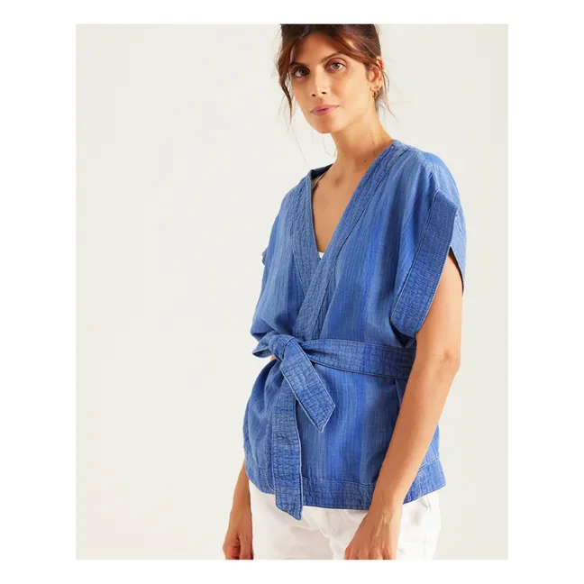 Côme Cotton Gauze Sleeveless Jacket | Blue