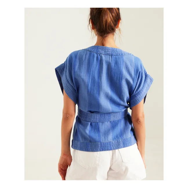 Côme Cotton Gauze Sleeveless Jacket | Blue