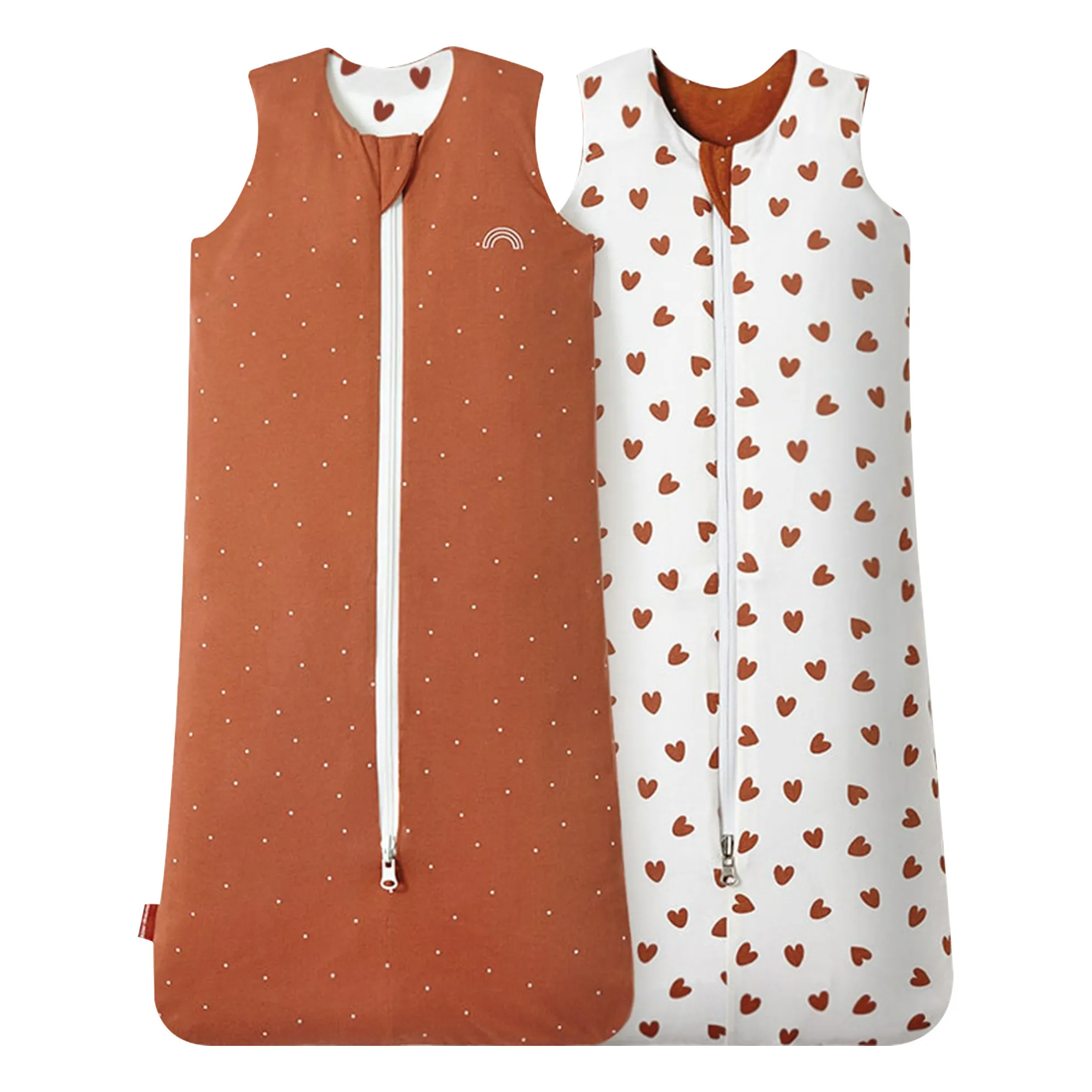Les Petites Billes Terracotta Cœurs Reversible Multi-Season Sleeping Bag