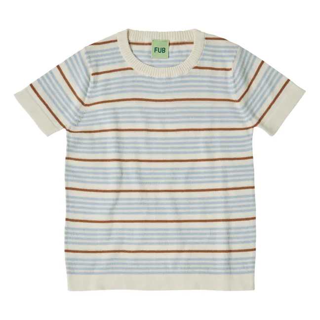 T-Shirt Maille Extra Fine Rayé Coton Bio | Bleu ciel