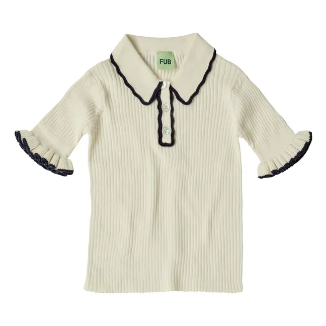 Extra Fine Knit Ribbed Organic Cotton Polo Shirt | Ecru