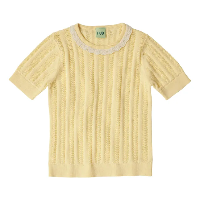 Camiseta de punto extrafino de algodón ecológico Pointelle | Amarillo