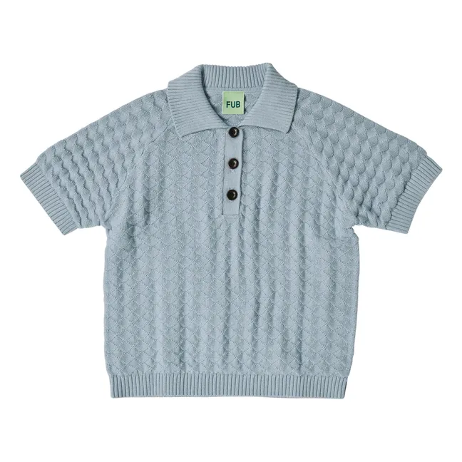 Organic Cotton Fine Knit Structure Polo Shirt | Light blue