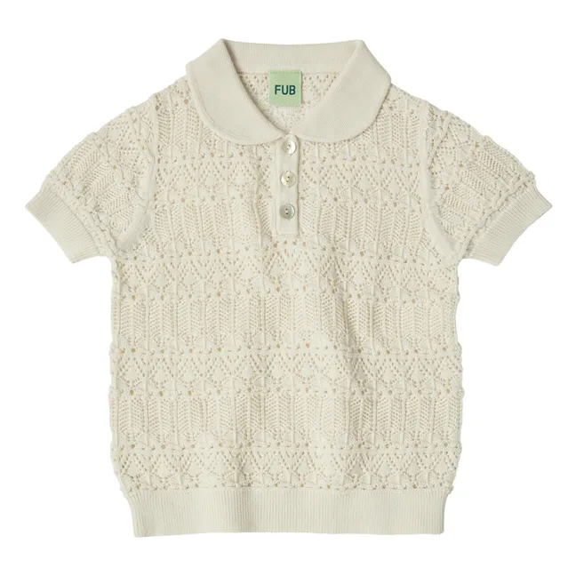 Organic Cotton Fine Knit Pointelle Polo Shirt | Ecru