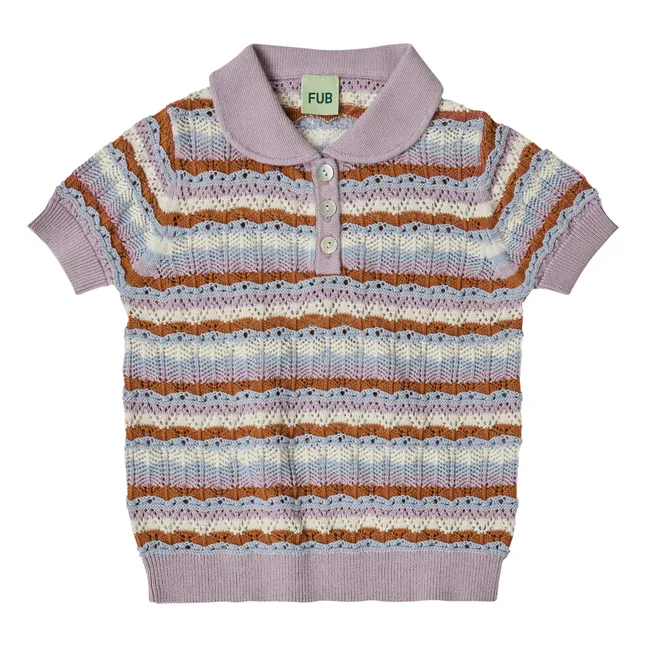 Organic Cotton Fine Knit Pointelle Polo Shirt | Mauve