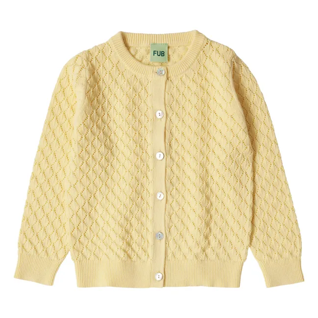 Organic Cotton Fine Knit Pointelle Cardigan | Yellow