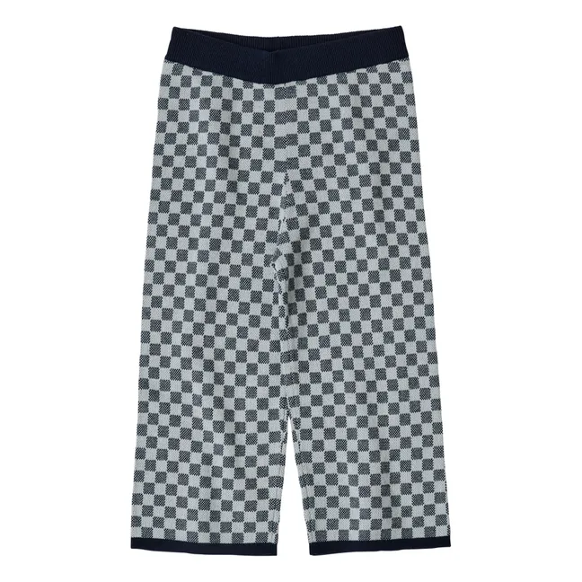 Organic Cotton Jaquard Fine Knit Trousers | Navy blue