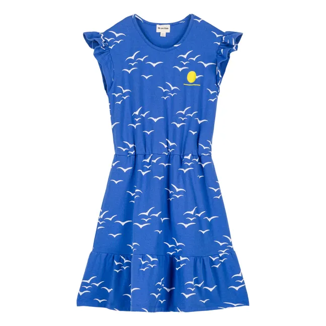 Kleid Apoline Vögel Bio-Baumwolle | Blau