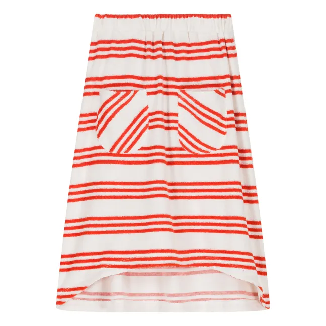Organic Terry Stripe Flower Skirt | Red