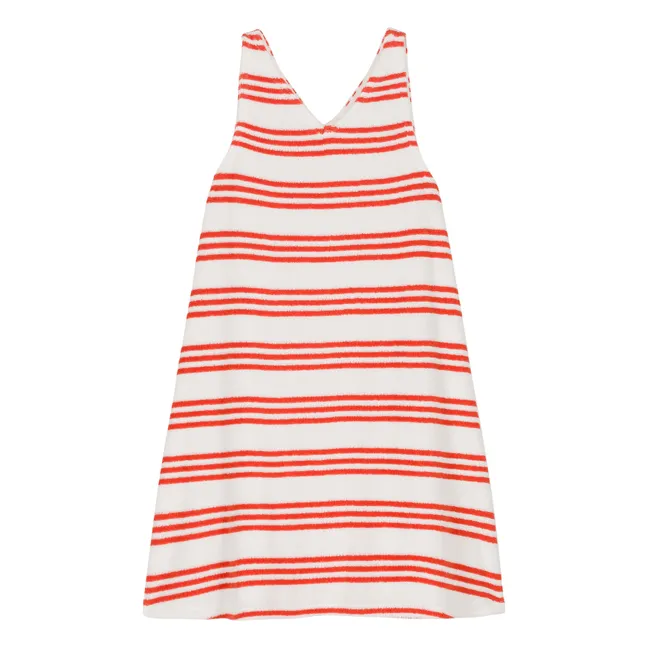 Organic Terry Stripe Coco Dress | Red