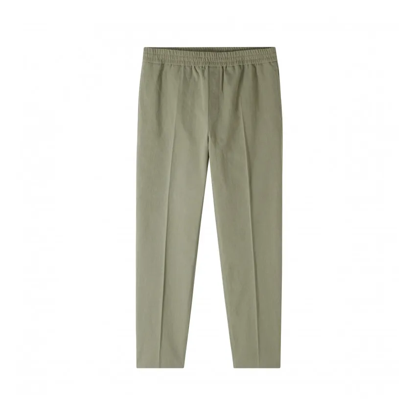 A.p.c. Khaki Pieter Elasticated Linen And Cotton Pants