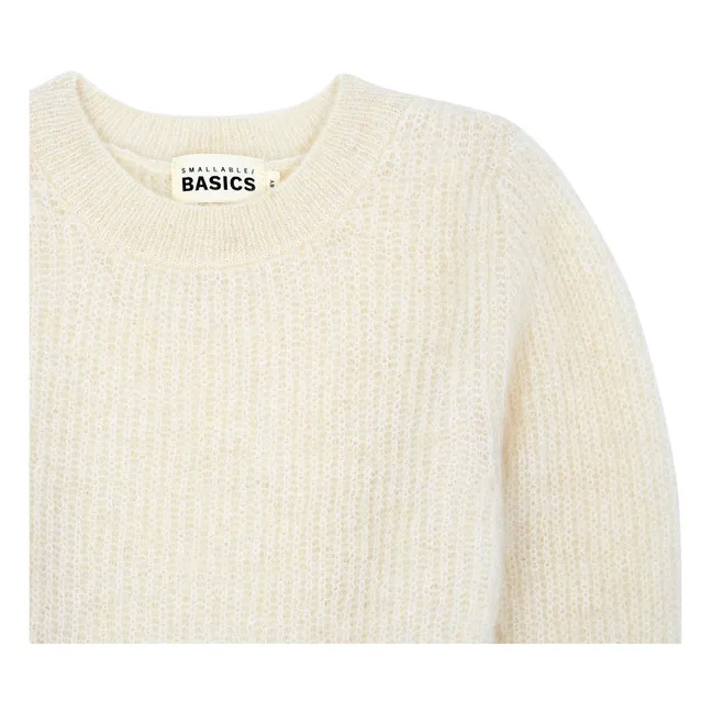 Pull Fille Col Rond à Manches Ballon Alpaga | Blanc cassé