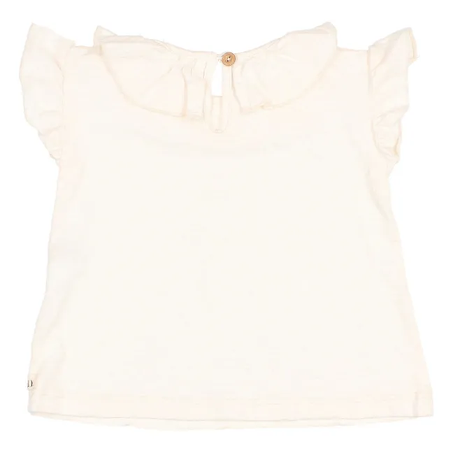 Camiseta con volantes de algodón flameado | Blanco