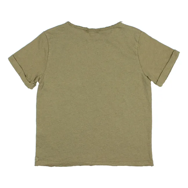 Camiseta con bolsillo de lino | Verde Kaki