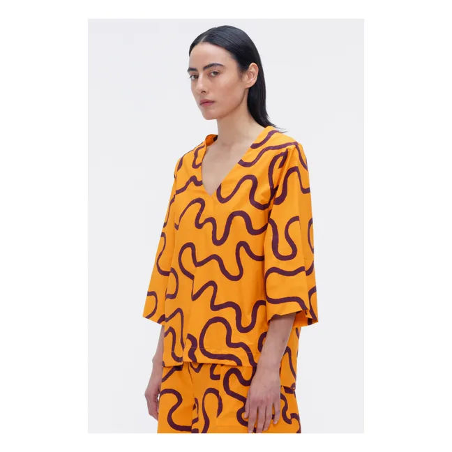 Camicia in popeline di cotone stampato Blossom | Arancione
