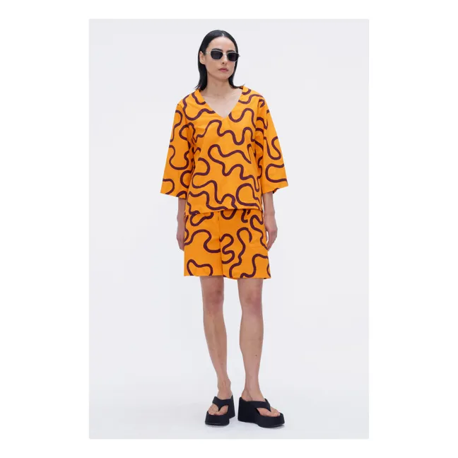 Camisa de popelina de algodón estampada Blossom | Naranja