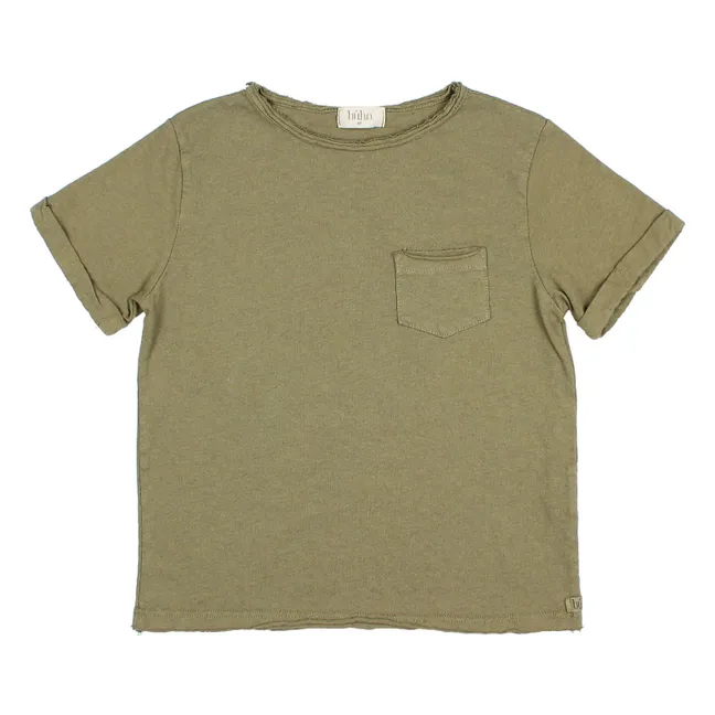 Camiseta con bolsillo de lino | Verde Kaki