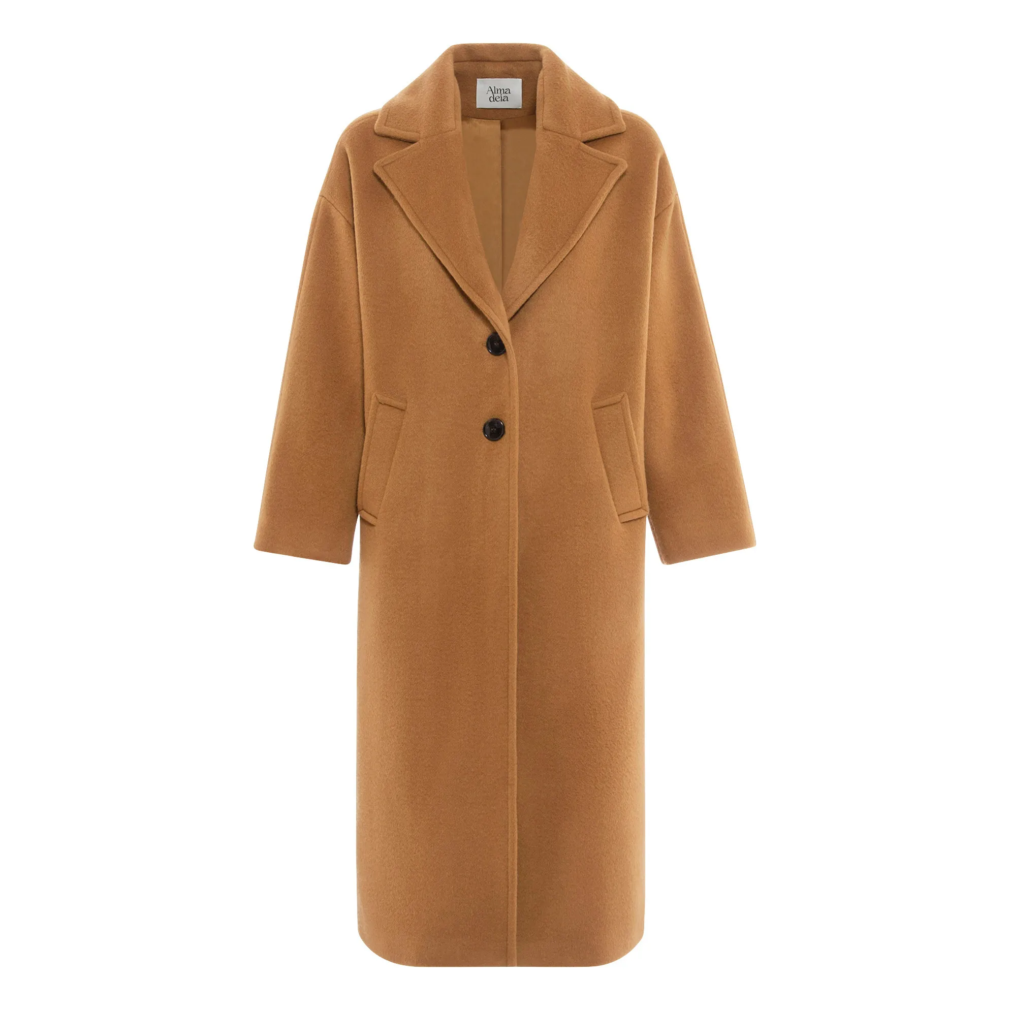 Alma Deia Sand Long Coat In Recycled Wool