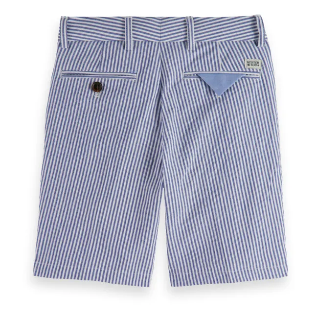 Seersucker Striped Chino Shorts | Blue