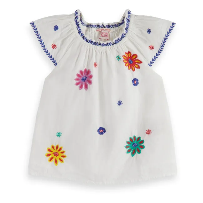 Embroidered Flower Top | White