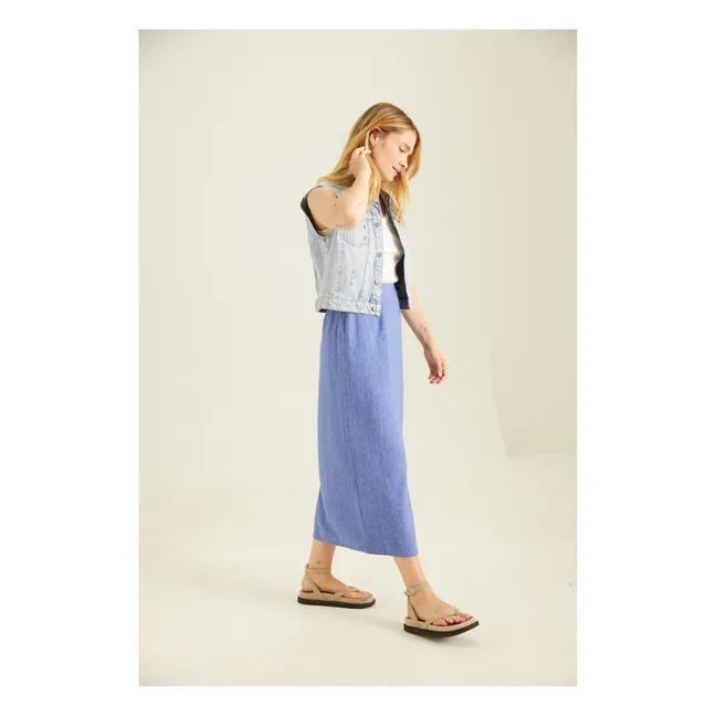 Wanda Linen Wallet Skirt | Blue