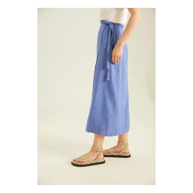 Wanda Linen Wallet Skirt | Blue