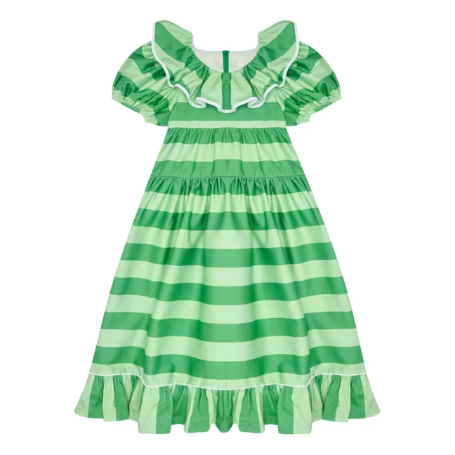 Robe Rayée Popeline de Coton | Vert