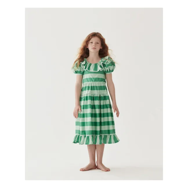 Robe Rayée Popeline de Coton | Vert