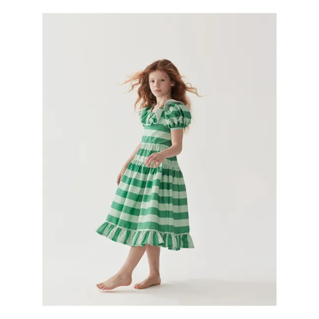 Robe Rayée Popeline de Coton | Vert