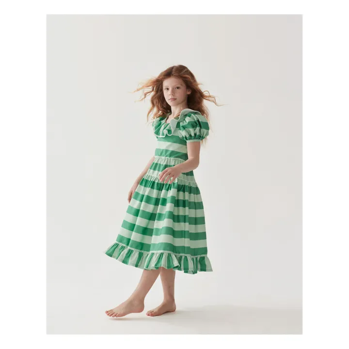 Robe Rayée Popeline de Coton | Vert- Image produit n°3